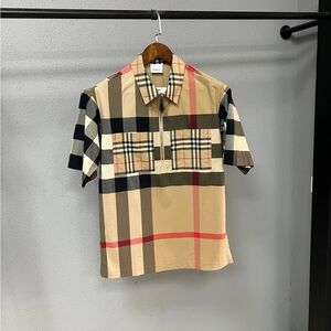 Authentic Burberry Tan and Black Plaid Short Sleeve Shirt